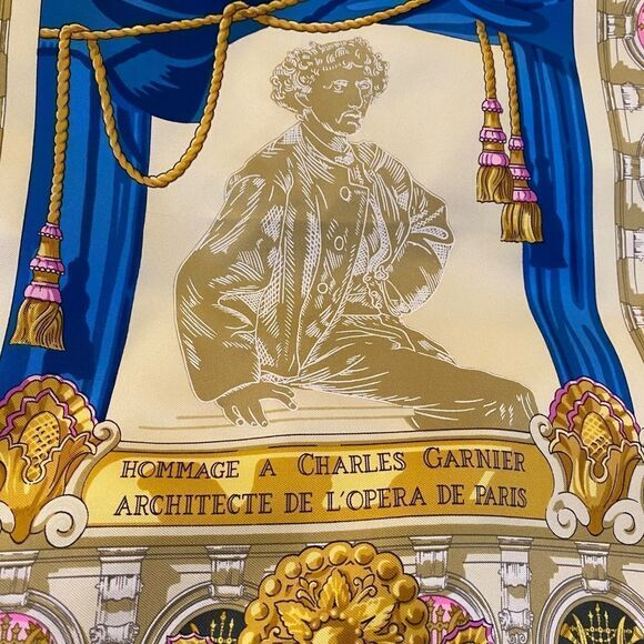 Vintage Hermes Paris Opera Garnier Baroque Silk Scarf, Turquoise Gold Lux 1483 - Picture 3 of 13